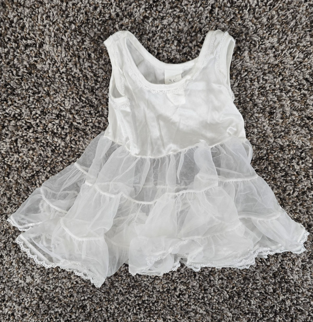 J.C. Collection Baby Girls Sz 12M White Dress Petticoat Semi Sheer Formal